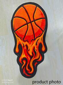 1pc Flame Basketball Shaped Floor Mat, Decorative Carpet, Floor Mat, Carpet, Living Room Carpet, Bedroom Carpet, Universal Carpet - Multicolor - View 3