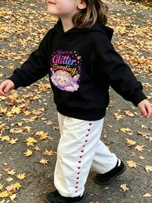Baby Girl Cute Dumpling Rainbow Graphic Hoodie, Long Sleeve Hooded Pullover Sweatshirt - Black - View 2