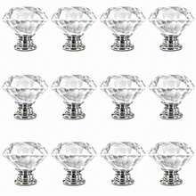 12pcs 40mm Crystal Glass Knobs, Diamond Shaped Pull Handles, Transparent Glass Drawer Handles Suitable For Wardrobe, Cabinet, Kitchen Bathroom Cabinet, Vanity, Bookshelf, Closet - Transparent - View 1