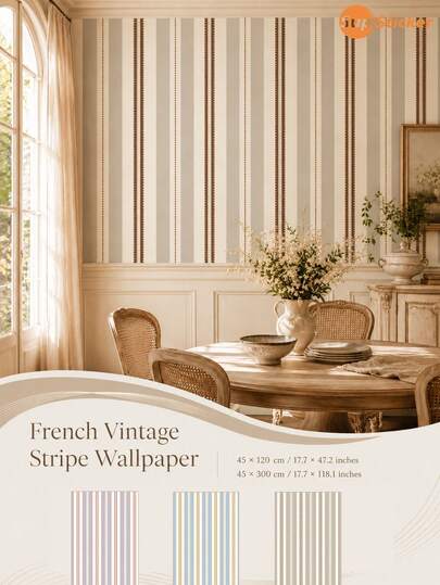 SUPSTICKER 1pc Vintage Bohemian Striped Self-Adhesive Wallpaper, Waterproof Removable PVC Wall Decor, Suitable For Bedroom, Living Room, Study, 17.72x47.24/118.11 Inches