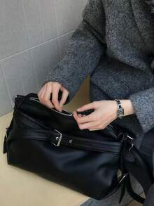 復古辣妹 Y2K 通勤日常購物女款單肩托特包 美式復古 Y2K 辣妹斜挎腋下包 小眾設計 INS 風格 亞文化極簡托特包 - 黑色 - 查看 6