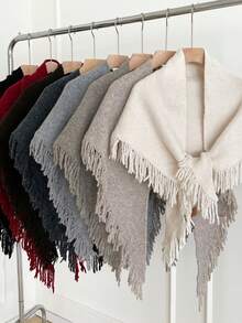 1 pieza Chal triangular de punto de mezcla de lana de unicolor para mujer, estilo holgado para viajes al aire libre, para primavera, y - Multicolor - Ver 13