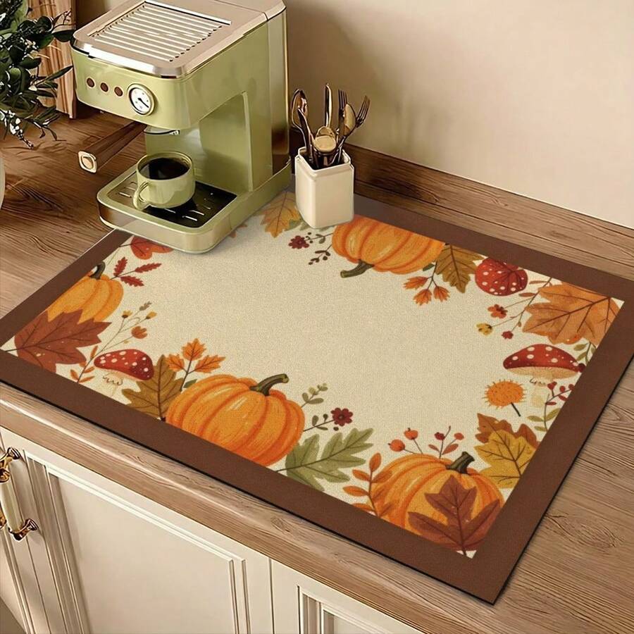 1PC Pumpkin Diatomite Absorbent Welcome Doormat, Christmas Halloween Decor Rug, Multi‑Purpose Mat For Stovetop, Coffee Station, Water Bar Counter, Indoor & Outdoor Front Door, Kitchen Home Decor Area Floor Mat