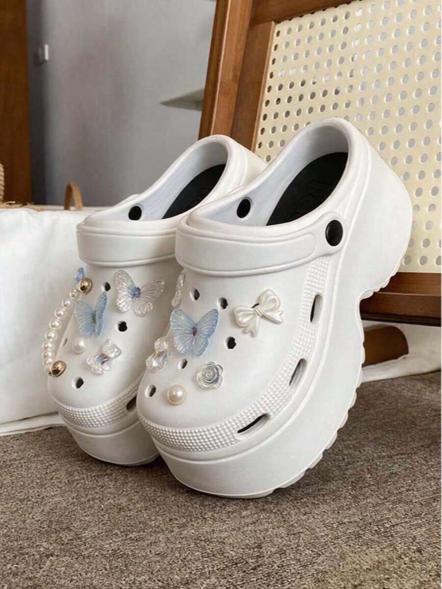 女士夏季新款时尚百搭超厚底镂空凉鞋，蝴蝶珍珠通勤舒适轻便EVA休闲简约木屐