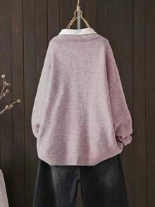 Plus Size Women's Essential V-Neck Long Sleeve Sweater - Must-Have Autumn/Winter Wardrobe Item - Multicolor - View 2