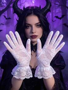 Halloween Lace Trim New Style Gloves, Witch Demon Cosplay Accessories, Sexy Seductive Lace Trim Gloves 1pc - Multicolor - View 8