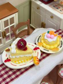 1 Set Mini Dessert Miniature Display Figurines, Realistic Small Plate Dessert Decor, Cake Set, Afternoon Tea Scene Display, Dopamine Desktop Decor Props, Office Decoration, Collectible Gift, Birthday Gift - Multicolor - View 1