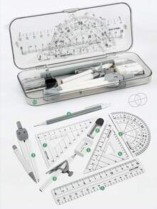 Compass & Ruler Student Set, Triangle Ruler, Protractor, Drawing Tools, Student Exam Study Stationery Supplies, Professional Drawing Ruler & Compass, Multi-Function Pen Holder Style - Multi-color - View 4