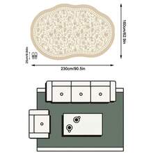 1PC Beige Khaki Botanical Floral Line Pattern French Country Vintage Rug, Fresh Elegant Style Faux Cashmere Asymmetrical Wavy Oval Shape Full Coverage Floral Vine & Diamond Wave Border Details Machine Washable Area Carpet, Suitable For Living Room Bedroom Balcony, All Season Home Decor - Multicolor - View 13