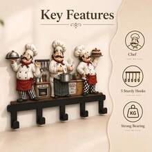 Chef Statue Wall Decor Hook; Kitchen Decorative Hook, Utensil Hook, Metal Kitchen Towel Hook, Middle Eastern Style, Practical Hook For Kitchen Utensils Wall Hanging Rack - View 6