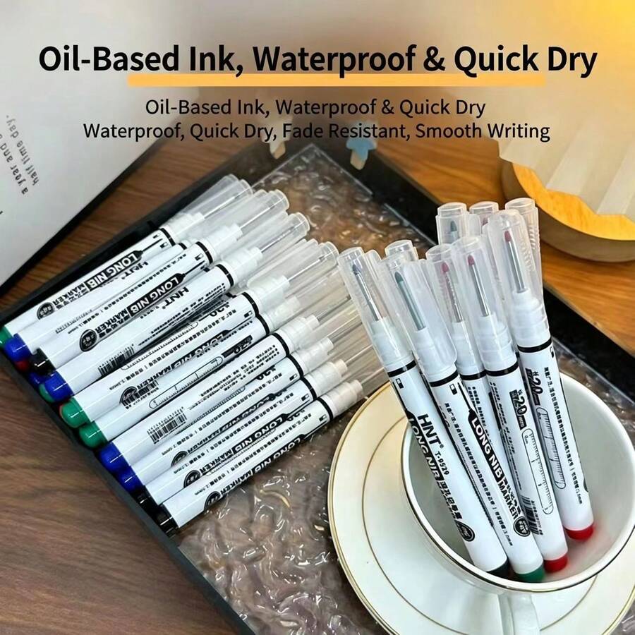 3pcs Easy Mark Neutral Pens, Multi-Material Deep Hole Marking, Waterproof Long Tip, Quick-Dry Plastic Pens, Suitable For Woodworking, Metal, Plastic, Construction, DIY Crafts - Red, Black, Blue, Green, White Colors Randomly Sent - 1 Piece, Color Random - View 1