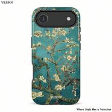 VESPOP 1 buah Casing Ponsel Keras 2-in-1 Bermotif Bunga Romantis Musim Semi, Kompatibel dengan /Kompatibel dengan iPhone 11/12/13/14/15/16/17 Pro Max, Casing Ponsel Pasangan Hadiah - Biru Cyan Retro - View 1