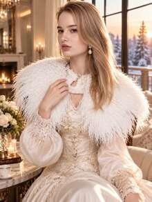 1pc Unisex Viking Fur Cape, Medieval Faux Fur Cloak, Renaissance Costume - Multicolor - View 5