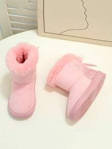 Baby Girls' Thermal Lined Warm Bow Soft Sole Comfortable Ankle Boots, Suitable For Autumn/Winter Snow - Pink - View 5