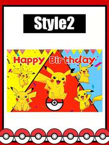 asmodee Pokemon Cartoon Birthday Background Banner, 4 High-Definition Digital Prints, Halloween, Christmas, Holidays, Daily Party Wall Decoration Atmosphere-Enhancing Banner Props - Multicolor - View 10