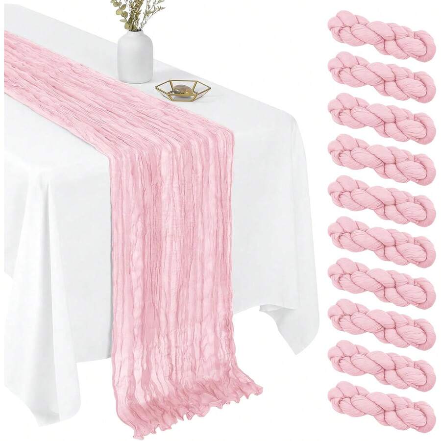 1/2/5pcs Light Pink Cheesecloth Table Runner Bohemian Gauze Fabric Tablecloth Suitable For Wedding Party Birthday Home Decor 2027 New Year Decoration - Multi-color - View 1