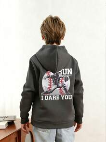 Tween Boy Fun Graphic Print Pullover Sweatshirt, Warm & Comfortable Thermal Lined Pullover Sweatshirt For Autumn/Winter - Dark Grey - View 3