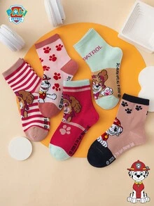 5雙 Paw Patrol 系列正版條紋字母卡通中筒襪，適合兒童 - 彩色 - 查看 2