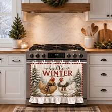 1PC Christmas Curtain, Country Style Plaid Chicken, Hello Winter Oven Skirt Window Curtain, Suitable For Holiday Dining Kitchen Decor, Snowy Tree Winter Christmas Kitchen Oven Stove - Multicolor - View 8