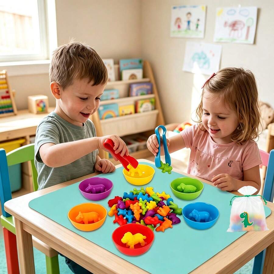 Counting Animal Toys Color Matching Game Preschool Learning Activity Sorting Stacking Toys Math Educational Sensory Montessori Children Toys (Random Color) - Multicolor - View 1