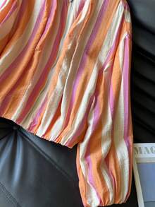 Women's Striped Short Long Sleeve Flight Jacket, Fashionable Spring Woven Fabric Outerwear - Multicolor - View 8