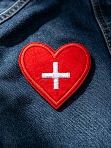 5Pcs/10Pcs Red Heart Cross Embroidered Patch Iron On Sew On Love Applique For Clothing Jacket Backpack DIY Decor - Red Heart - View 3