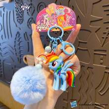 Hasbro MY LITTLE PONY Classic Pom Pom Keychain, Includes Twilight Sparkle/Rainbow Dash/Applejack/Rarity/Fluttershy/Pinkie Pie, Creative Bag Charm - 1PC - View 2