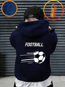 Tween Boy Fun Print Pullover Sweatshirt, Warm And Comfortable Thermal-Lined Pullover Sweatshirt For Autumn/Winter - Navy Blue - View 2