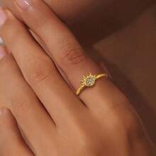 2件組奢華太陽與月亮立方鋯石可疊戴戒指套組，適合情人節、婚禮、生日派對等場合，精緻珠寶 - 日月套戒 - 查看 2