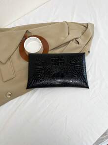 Crocodile Texture Stone Texture Minimalist Fashion Casual PU Solid Color Clutch Bag Envelope Bag - Black - View 2