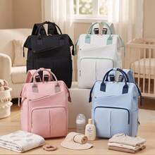 1pc Solid Color Decorative Nylon Diaper Bag With Bottle Pocket, Wide Shoulder Strap, Large Capacity, Back Luggage Strap, Suitable For Moms' Daily Baby Care - Multicolor - View 2