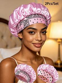 2pcs Women's Amoeba Print Milk Silk Sleep Cap, Lightweight Breathable Hair Protection Night Cap, Large Size Sleep Bonnet (Random Print Pattern) - 2PCS - View 19