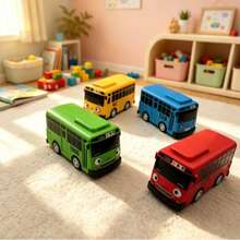 Children's Cartoon Mini Bus Toy, Durable Thickened Odorless Bus Model, Hookable Connectable Inertia Gliding Car, Early Education Cognitive Pocket Car For Toddlers, Gift For Boys - Multicolor - View 8