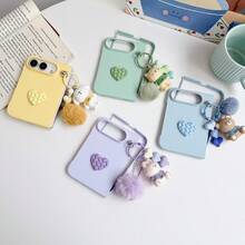 keshengtai Candy Color Heart Phone Case With Cartoon Pendant, Hard PC Back Plate Protective Phone Cover, Compatible With IPhone Duo - Mauve Purple - View 2