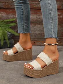 Platform Thick Sole Wedge Heel Back Strap Sandals, Versatile Height-Increasing Women's Shoes - White - View 3