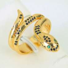 Enamel Zirconia Gold Color Serpent Rings 24k Gold Plated Fashion Irregular Adjustable Snake Ring Europe America Personality Jewelry - Snake Rings - View 25