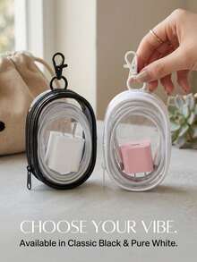 2/1 Portable PVC Transparent Mini Data Cable Storage Bag, Dual Zipper Design, Suitable For Data Cables, Chargers, Earphones, Jewelry And Small Accessories, Hearing Aid Travel Bag, Keys, Coins, Etc. Lightweight, Zipper Closure, Washable - Multicolor - View 4