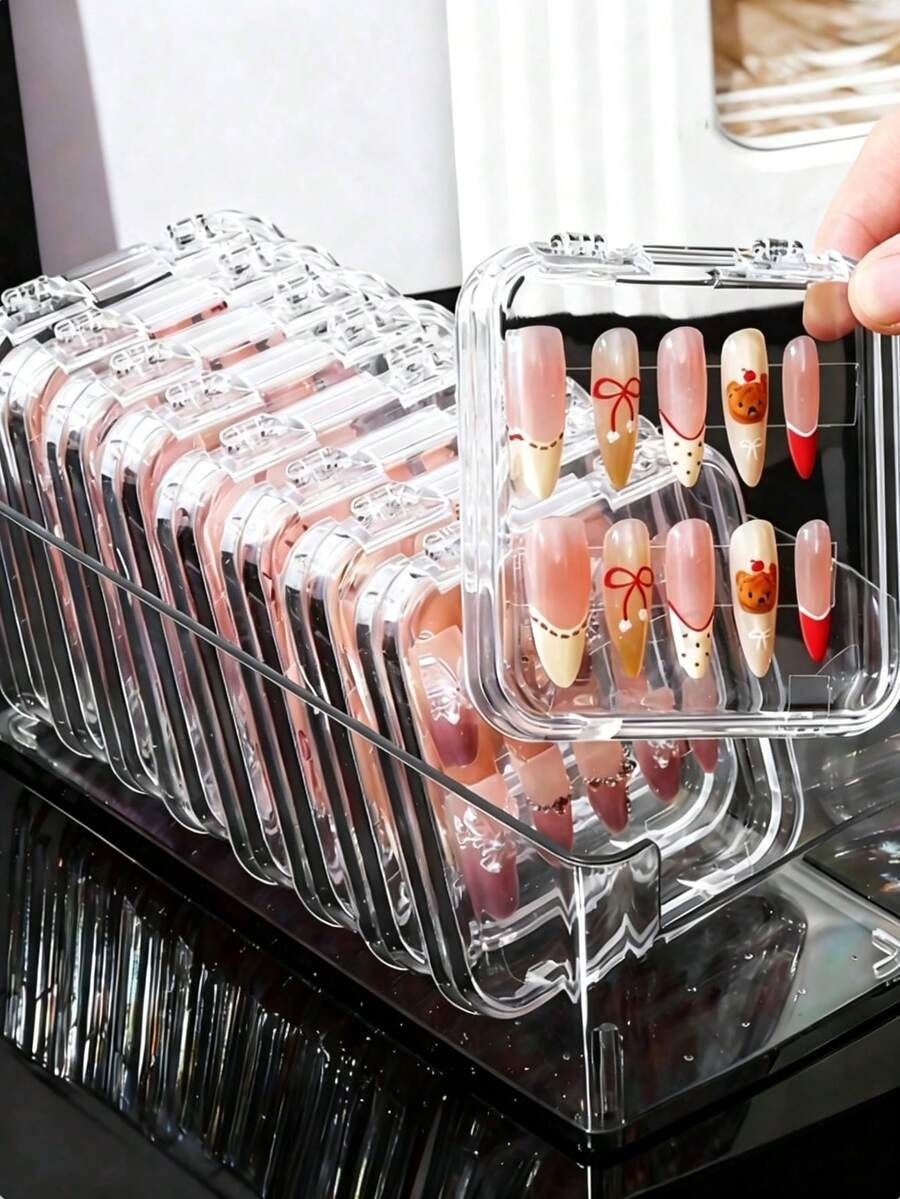 30/20/10pcs Armor Storage Box Flip Lid Jewelry Box Transparent Nail Art Box Handmade Display Rack Desktop Display Box Packaging Empty Box - Multicolor - View 1