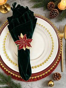 6/12pcs Christmas Flower Napkin Rings, Suitable For Christmas Restaurant Table Decoration, Christmas Napkin Rings, Suitable For Christmas Table Decoration Napkin Rings, Christmas Napkin Buckles, Christmas Napkin Holders, Christmas Party Napkin Rings - Multicolor - View 4