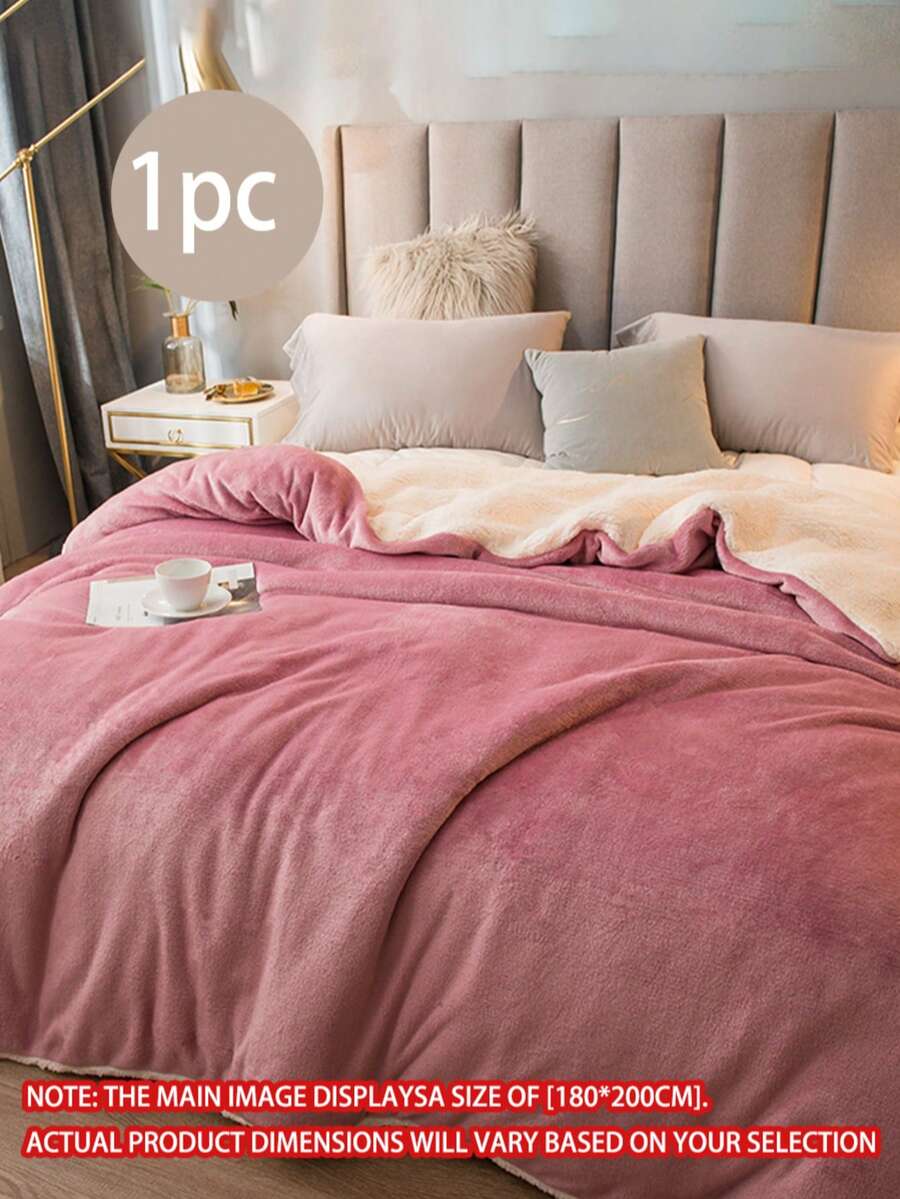 1pc Modern Style Bean Paste Color Milk Velvet Lamb Fleece Double Layer Blanket, Skin-Friendly Soft Comfortable Warm Throw Blanket, Machine Washable, All Season Use, Suitable For Bedroom Guest Room - Coral Pink - View 1