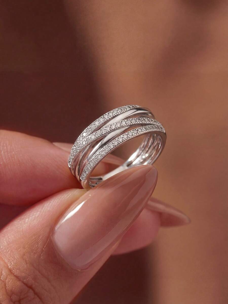 1件線條戒指女款飾品 S號 白金鍍層 精緻配件 日常配戴禮物 - 線戒指 - 查看 1