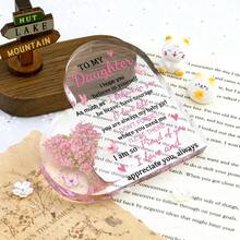 1PC 3.94*3.94 Inch 2D Flat Printed Heart-Shaped Acrylic Plaque, Pink Floral Tree Butterfly, Inspirational Desktop Sign, Bedroom Study Decor, Daughter Graduation Birthday Gift - A - View 2