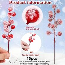 1/15pcs Christmas Tree Wreath Frost Artificial Red Berry Branches, Room Decor, Christmas Decor Home, Christmas Decorations, Snowy Christmas Red Spray Painted Decorative Branches, Holly Berry Branches, Christmas Tree Decoration, Holiday Handmade, Christmas Hanging Decor, Room Decoration - Snowberry - View 12