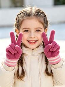 1 Pair Children's Heart Pattern Thick Fleece Lined Plush Gloves, Warm Accessory, Suitable For Baby Girls Daily Wear, School, Outdoor Skiing, Cycling - Multicolor - View 14