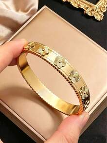 1pc/3pcs New European And American Stainless Steel Bracelet, Lightweight Luxury Versatile Gold Plated Non-Fading Bracelet, Factory Supply - Gold - View 2