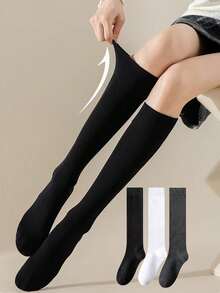 1/2/3 Pairs Women Solid Color Over-The-Knee Socks, White Thigh High Compression Stockings, Slimming Leg, Suitable For Dresses, Boots, Flats, Versatile For All Seasons - Multicolor - View 16