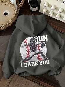 Tween Boy Fun Graphic Print Pullover Sweatshirt, Warm & Comfortable Thermal Lined Pullover Sweatshirt For Autumn/Winter - Dark Grey - View 4