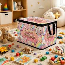 1PC Squish & Squeeze Cute Pattern Zippered Flap Foldable Storage Box - Suitable For Book Organization, Toy Storage, Cosmetic Storage, Student Back To School Storage, Home Organization, Car Trunk Storage, Clothing, Blankets, Daily Essentials, Hair Styling Tools Large Capacity Storage - A - View 9