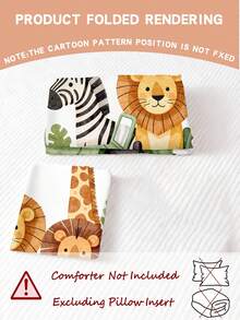 2PCS Safari Animals Toddler Bedding Set, Lion Zebra Giraffe Jungle Kids Duvet Cover & Pillowcase For Boys Nursery - Multicolor - View 4