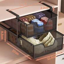 Pull-Out Hanging Underwear & Panties Storage Box, No Installation Smooth Sliding Wardrobe Iron Wire Basket, Pajamas Socks & Intimate Apparel Iron Wire Storage Bin, Multi-Layer Space-Saving Design, Breathable Iron Mesh Underwear & Socks Organizer Rack, Enhance Home Decor, Suitable For Office Desk, Wardrobe, Kitchen, Dormitory Storage, Applicable For Autumn Promotion, Halloween And Christmas Events - Multicolor - View 12